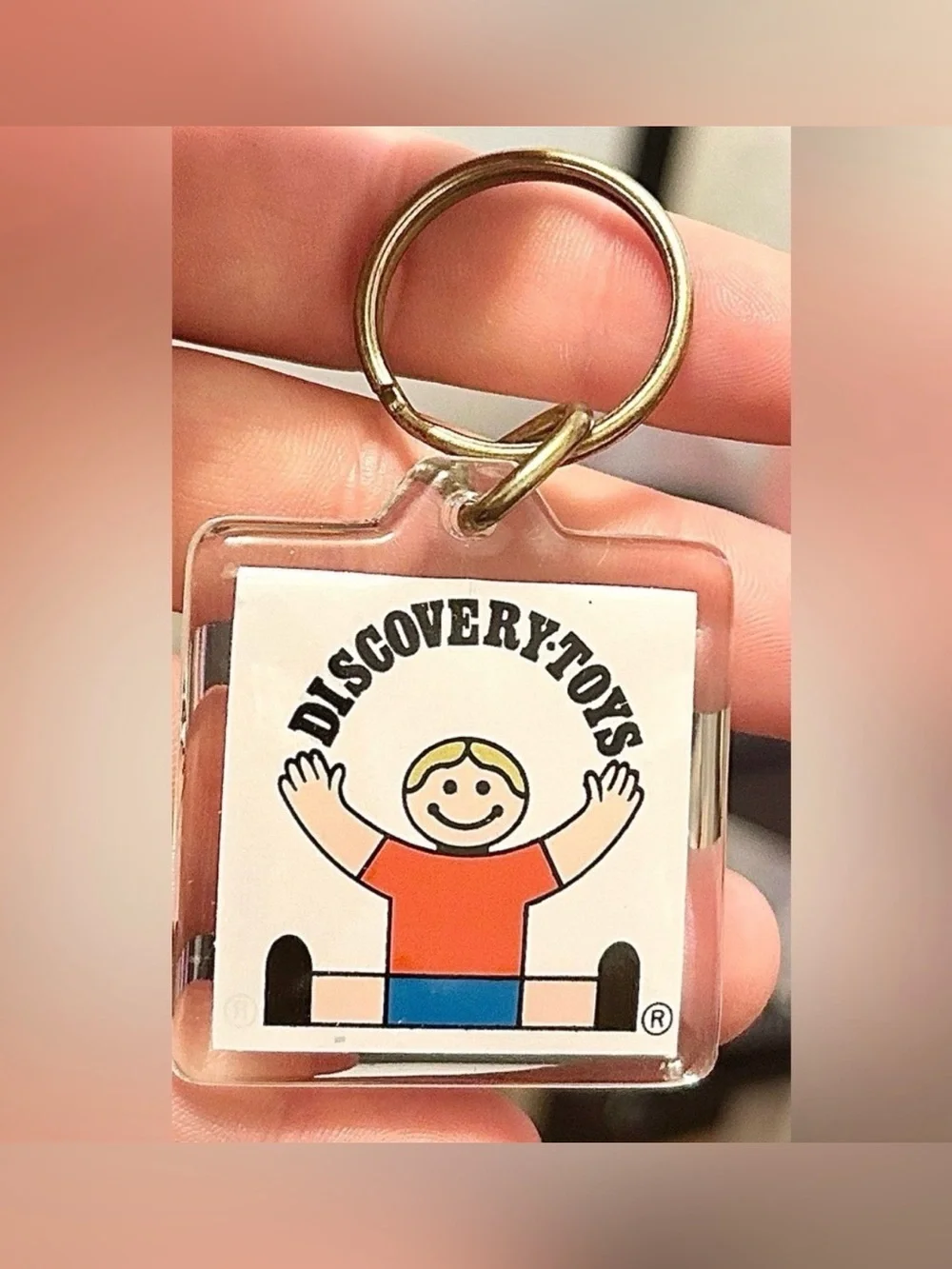 Vintage Discovery Toys Smiling Kid Retro Silver Keychain Rare Find